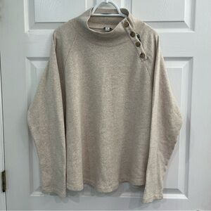 J. Crew Tan Cream Mock Neck Button Relaxed Coxy Women's Sweatshirt Top Shirt